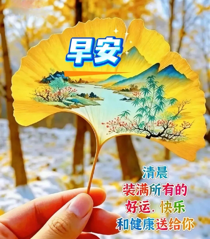 Morning blessing card with traditional clothing woman and red background