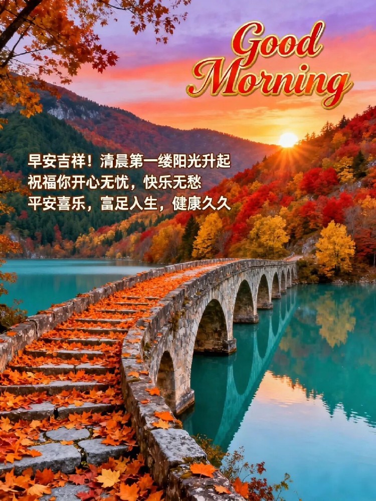 Morning blessing card with traditional clothing woman and red background